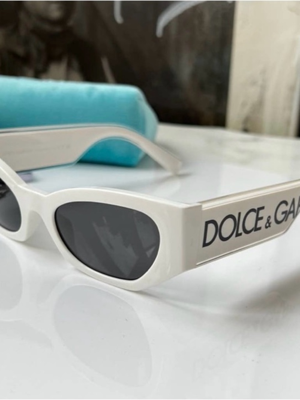 Dolce & Gabbana White Cat-Eye Sunglasses with Black Lenses